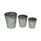 Set / 3 Galvanized Zinc Finish Primitive Buckets Hand Painted Metallic Gold Rims